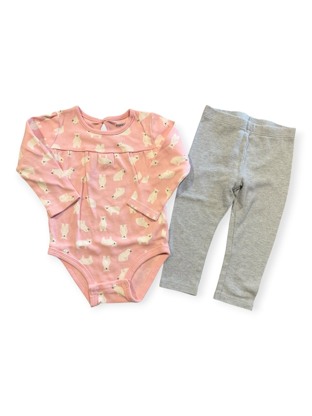 Pekkle Baby Girls 2-Piece Set Pink Polar Bear + Gray Leggings Size 18 Months